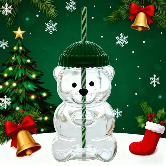 New Glass Bear Cold Cup With Straw 18oz Mug Jar Coffee Unbranded 2025 Holiday - Picture 2 of 5